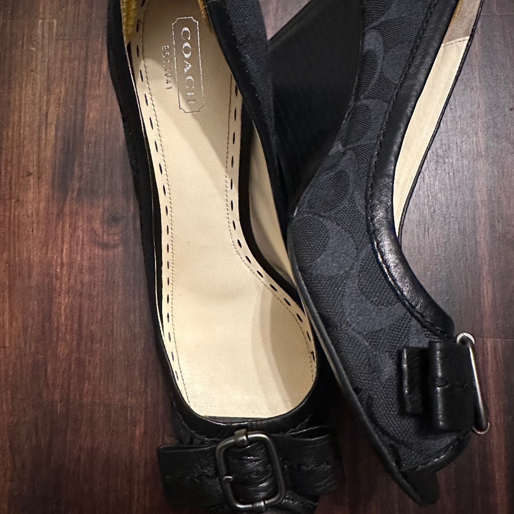 Coach black peep toe wedge